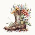 Floral Fashion: Watercolor Illustration of Boots and Spring Blossoms AI Generated Royalty Free Stock Photo