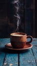 Rustic charm wooden coffee cup on table with steaming drink