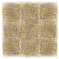 Rustic checkered mat with grunge weave rough square elements in brown, yellow colors isolated on white