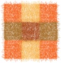 Rustic checkered rug, mat, carpet, serviette, napkin with square grunge woven elements in orange, brown, yellow colors isolated on