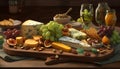 Rustic cheese board with a variety of delicacies generated by AI