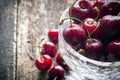 Rustic cherry with water drops close-up selective focus Royalty Free Stock Photo