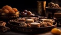 Rustic chocolate almond cookie on wooden table generated by AI