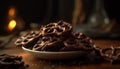 Rustic chocolate dessert on wooden table indoors generated by AI