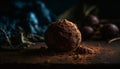 Rustic chocolate truffle ball with coconut and dark chocolate icing generated by AI