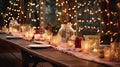 rustic christmas lights on table