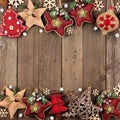 Rustic Christmas ornament double border over wood