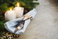 Rustic Christmas Table Setting for Christmas Eve. Winter Holidays. Royalty Free Stock Photo