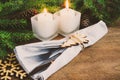Rustic Christmas Table Setting for Christmas Eve. Winter Holidays. Royalty Free Stock Photo