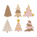 Rustic Christmas tree set. Modern boho winter vector illustration. Neutral beige alternative trees art. Royalty Free Stock Photo