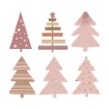 Rustic Christmas tree set. Modern boho winter vector illustration. Neutral beige alternative trees art.