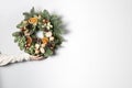 Rustic Christmas wreath on a gray background