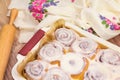 Rustic cinnamon buns with floral napkin