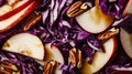 Rustic close-up of red cabbage, pecans, and apples vibrant textures. AI Royalty Free Stock Photo