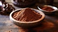 Rustic Cocoa Powder in Wooden Bowl with Chocolate Pieces Royalty Free Stock Photo