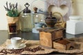 Rustic coffee grinder in kitchen