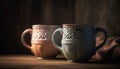 Rustic coffee mug on old fashioned table brings warmth and relaxation generated by AI