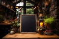 A rustic coffee shop mockup with a blank chalkboard menu Royalty Free Stock Photo