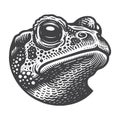 Rustic Common Toad Frog Head Engraved Style Vector. Royalty Free Stock Photo