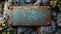 Rustic copper plaque, weathered, rock background, blank, signage Royalty Free Stock Photo