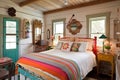 rustic cottage bedroom with whimsical and colorful accents