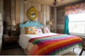 rustic cottage bedroom with whimsical and colorful accents