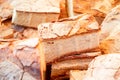 Rustic country bread freshly prepared on the Sunday market in Italy Royalty Free Stock Photo