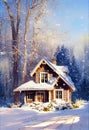 Rustic country house, snowy winter
