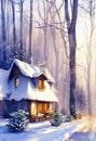 Rustic country house, snowy winter