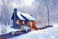 Rustic country house, snowy winter