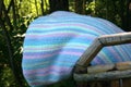 Rustic Countryside Colorful Blanket. Textile Weaving Handmade. Cabin, Wild, Still Life, Canada, Quebec, North America. Nature.