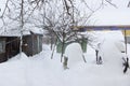 Rustic courtyard in the snow Royalty Free Stock Photo