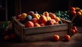 Rustic crate of homegrown organic vegetables, ripe and juicy generated by AI