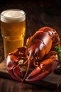 crawfish beer crayfish crab seafood food glass snack beverage red background. Generative AI. Royalty Free Stock Photo