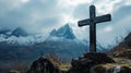 Rustic Cross on Mountain - AI Generated Royalty Free Stock Photo