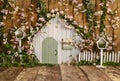 Rustic cute house and pinky flowers custom made sett up Royalty Free Stock Photo