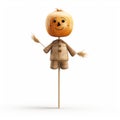 Rustic 3d Pumpkin On Stick Stock Photo - High Quality Toy-like Figurative Art