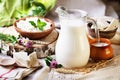 Rustic dairy products still life Royalty Free Stock Photo