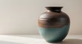 Rustic Dark Brown and Teal Ceramic Vase with Textured Surfaces Royalty Free Stock Photo