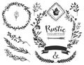 Rustic decorative elements with lettering. Hand drawn vintage