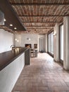 Rustic dining room interior with fireplace