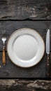 Rustic dining style Empty plate, fork, knife on gray wood Royalty Free Stock Photo