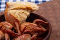 Rustic dinner. Meat and bread Royalty Free Stock Photo