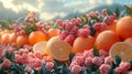 Rustic display of oranges and berries in sunlight Royalty Free Stock Photo