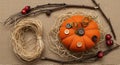 Rustic DIY Felt Pumpkin Display: Perfect Fall Holiday Craft Background for Designers Royalty Free Stock Photo
