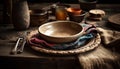 Rustic earthenware bowl holds homemade food in old fashioned kitchen generated by AI Royalty Free Stock Photo