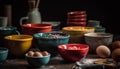 Rustic earthenware bowls hold homemade flour mix generated by AI