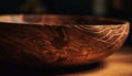 Rustic earthenware pottery adorns old fashioned kitchen table with empty plates generated by AI