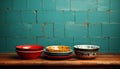 Rustic earthenware pottery stack on old table in domestic kitchen generated by AI Royalty Free Stock Photo