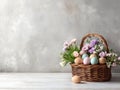 Rustic Easter basket on table Royalty Free Stock Photo